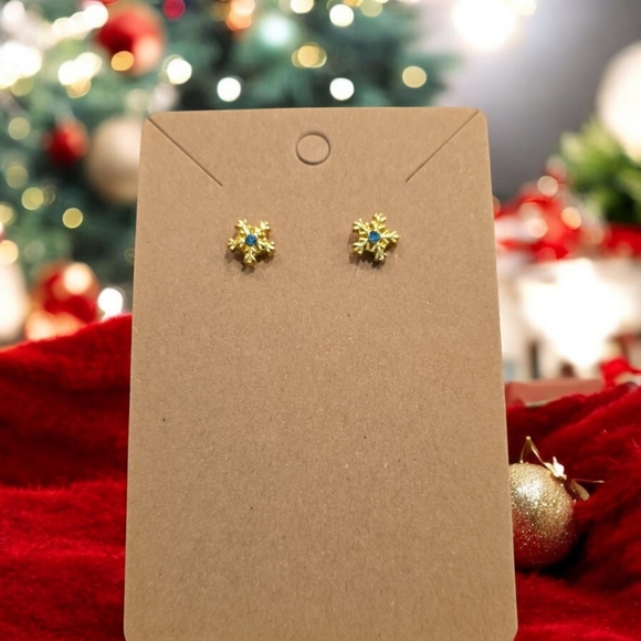 Gold Plated Rhinestone Snowflake Christmas Holiday Stud Earrings - Picture 1 of 3